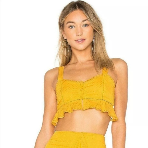 Tularosa mustard yellow embroidered ruffle crop top size S - Picture 1 of 8